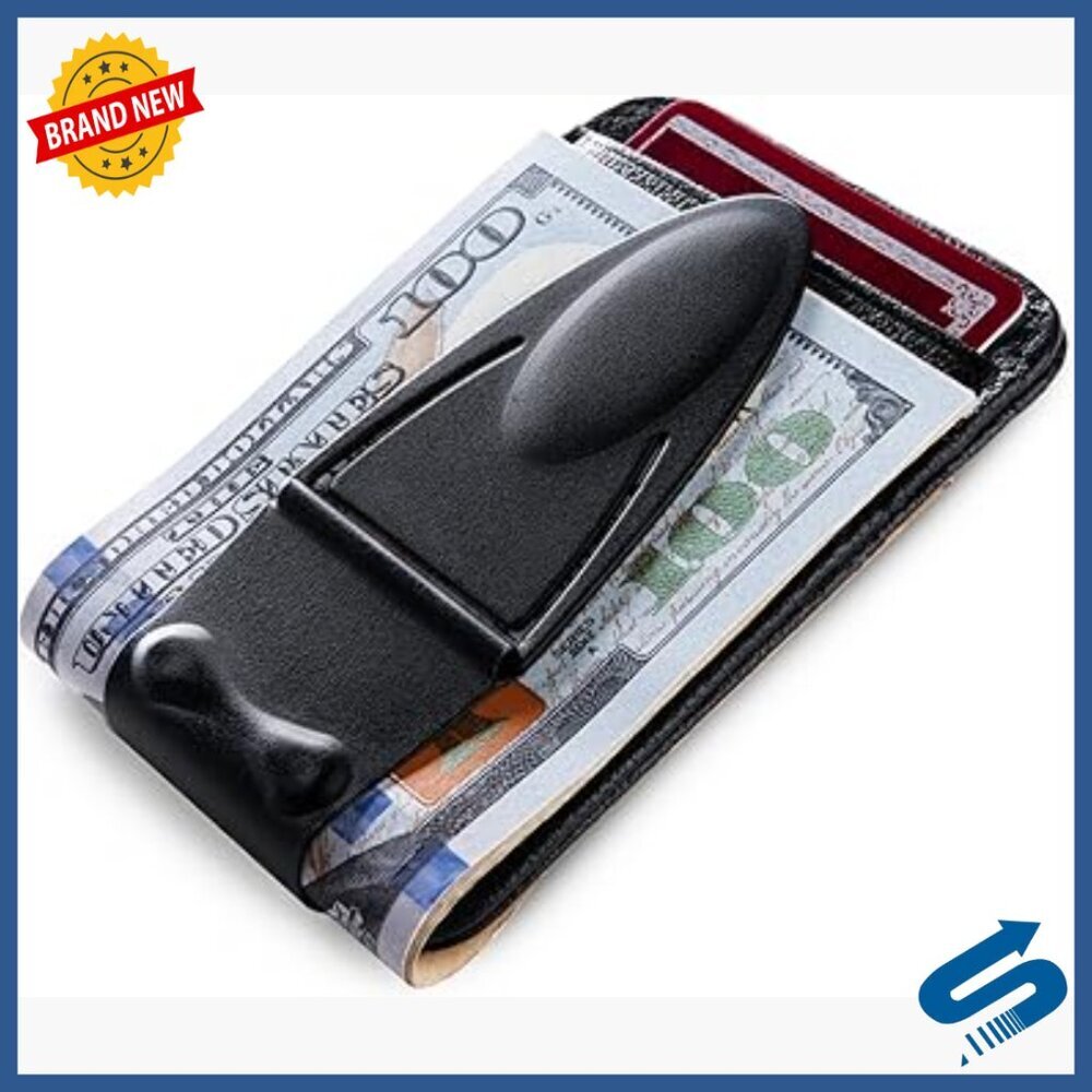 Black Matte Money Clip with RFID Wallet, Slim Leather Organizer
